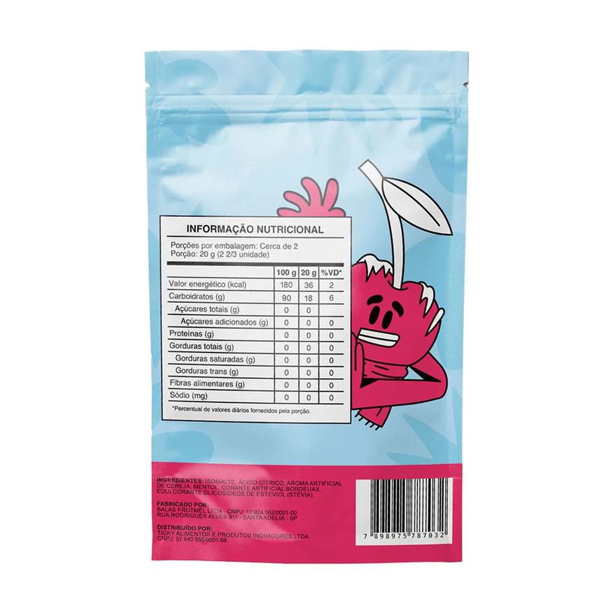 Ticky Pirulito Zero Açucar Ice Cherry Pouch 4 unidades