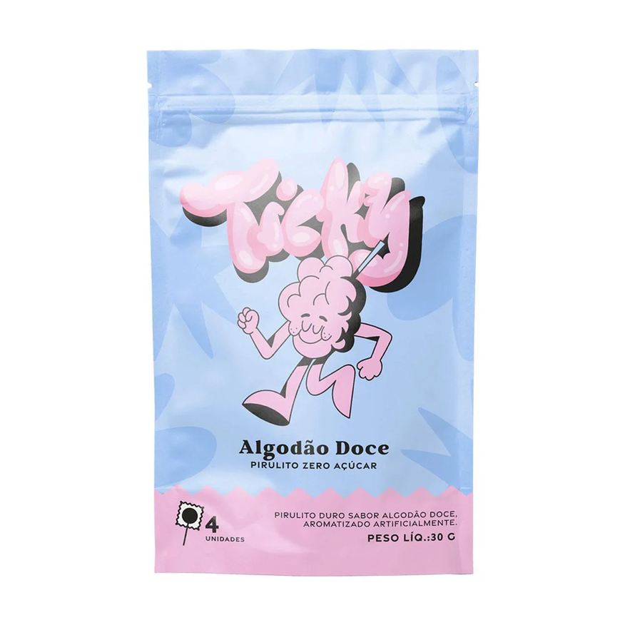 Ticky Pirulito Zero Açucar Algodão Doce Pouch 4 unidades