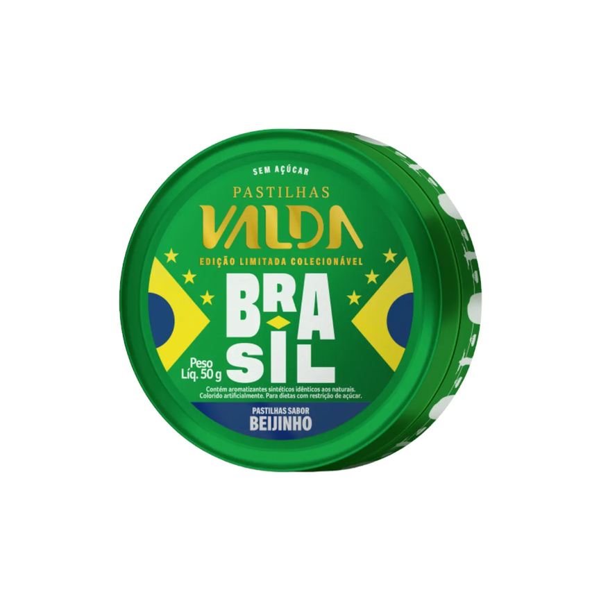 Valda Pastilhas Campeões do Mundo Brasil Beijinho Zero Açúcar 50g