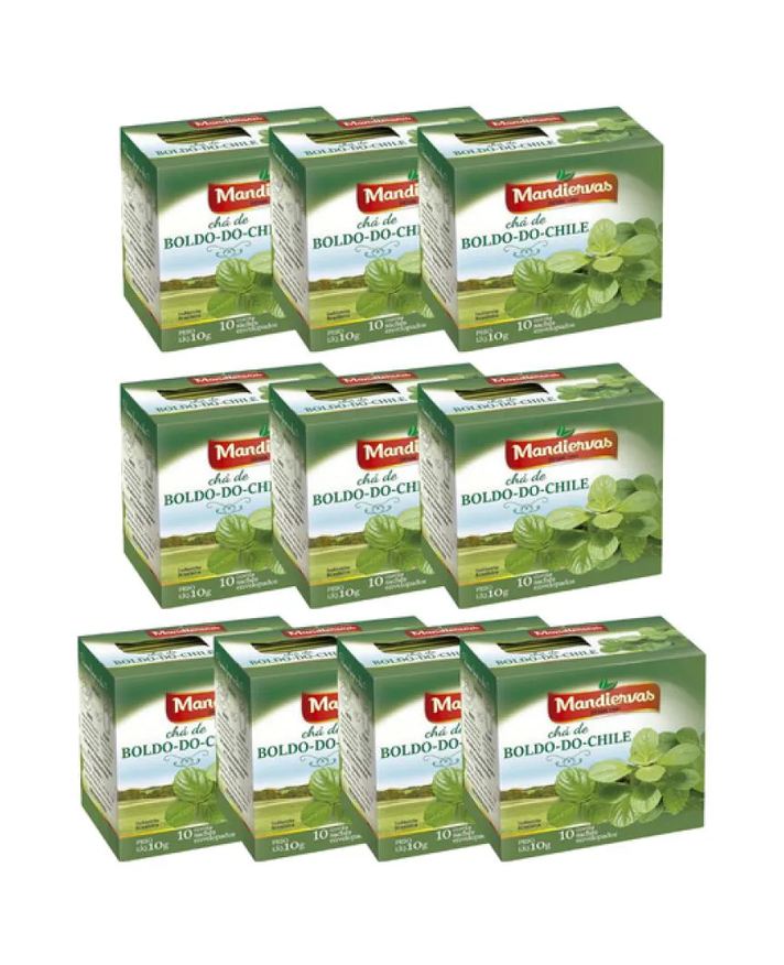 Mandiervas Kit com 10 Caixas de Chá Boldo do Chile (100 Sachês Envelopados) 10g