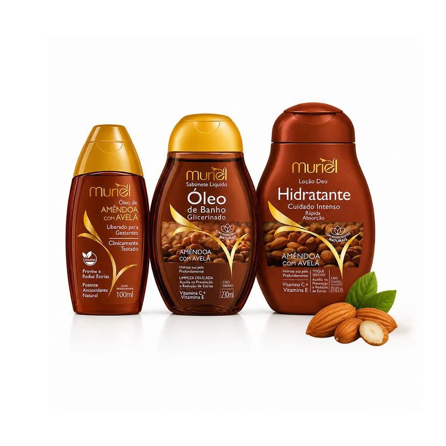 Muriel Kit Amêndoas com Avelã Óleo Corporal + Sabonete + Hidratante