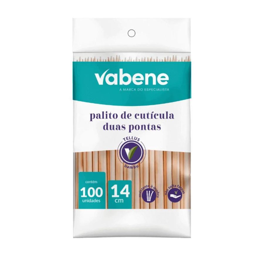 Vabene Palito de Cutícula Duas Pontas Descartável 14Cm com 100 Unidades