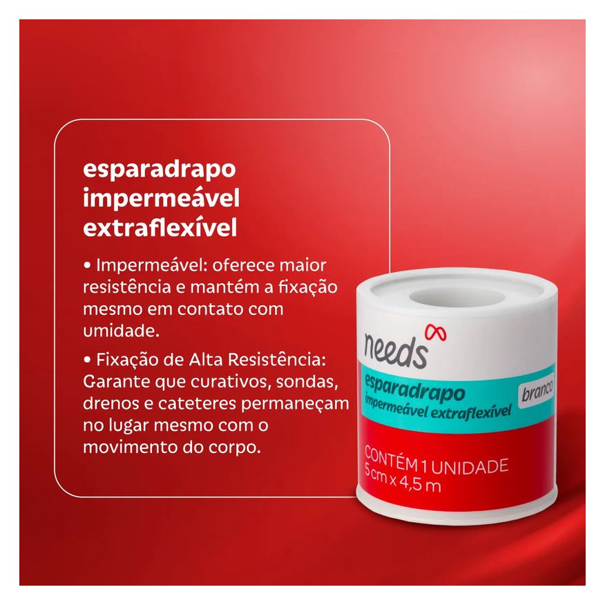 Needs Esparadrapo Branco Impermeável 5cm x 4,5m 1 unidade