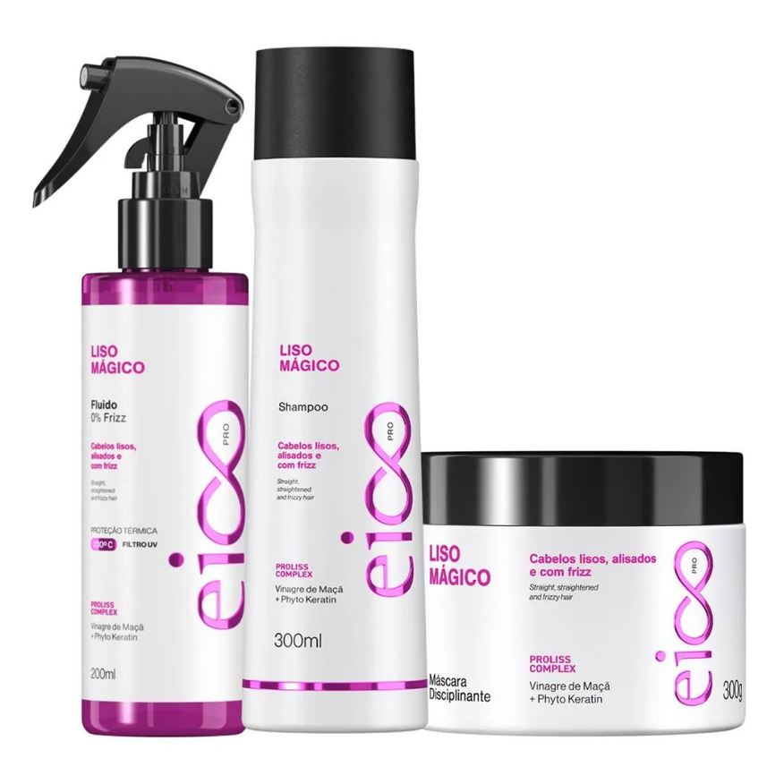 Eico Kit Pro Liso Mágico - Shampoo 300ml + Máscara Tratamento 300g + Fluido 200ml