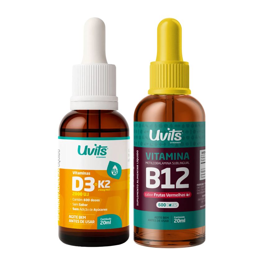 Uvits Kit Vitamina D3 2000UI K2 24Mcg 600 Doses + Vitamina B12 600 Doses