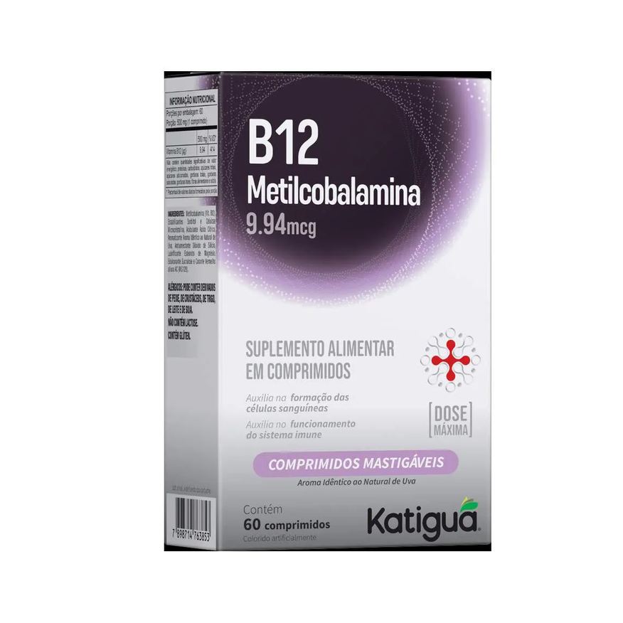 Katigua B12 Mastigável Metilcobalamina Aroma de Uva 60 Cpr - Katiguá