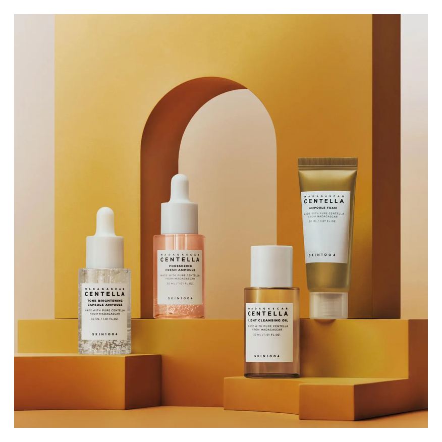 Viagem Kit Skin1004 Madagascar Centella Ampola Poremizing Fresh + Tone Brightening + Cleansing Oil + Espuma De Limpeza