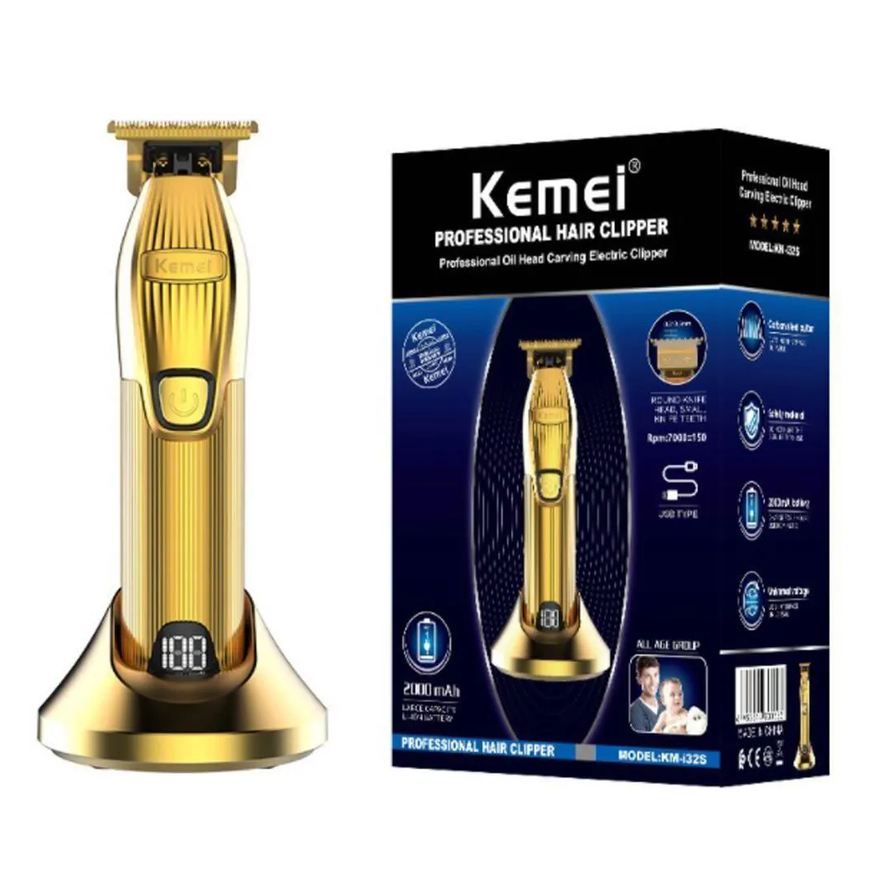 Kemei Máquina de Cortar e Acabamento de Cabelo Km I32S sem Fio Recarregável