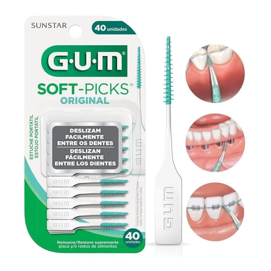 Gum Palito Interdental Escova para Aparelho Soft Picks com Estojo Portátil Branco 40 Unidades