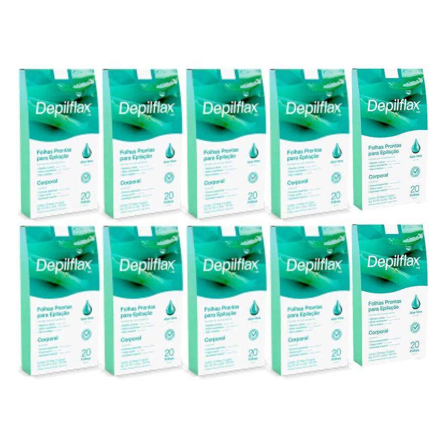 Depilflax Kit 10 Folhas Prontas Corporais Depilação Cera Aloe Vera 200Un