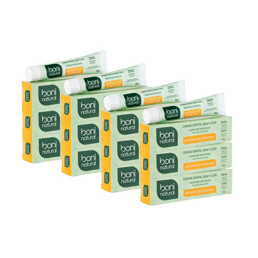 Boni Natural Kit 12 Creme Dental Hortela e Curcuma 90g