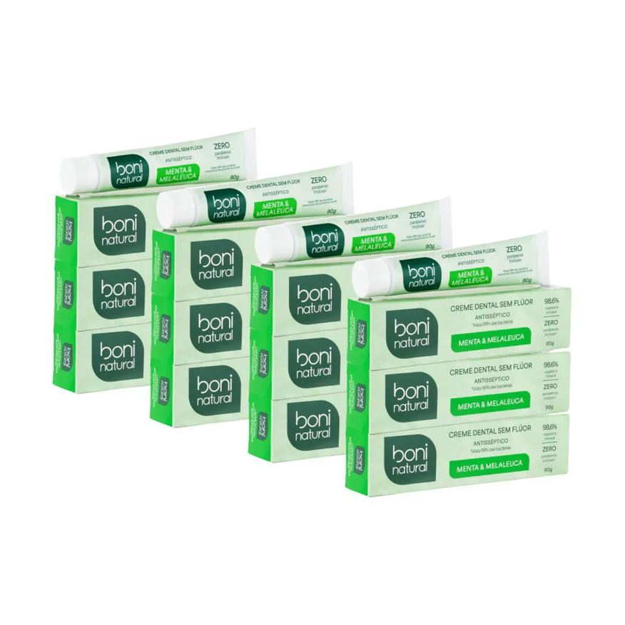 Boni Natural Kit 12 Creme Dental Menta e Melaleuca 90g