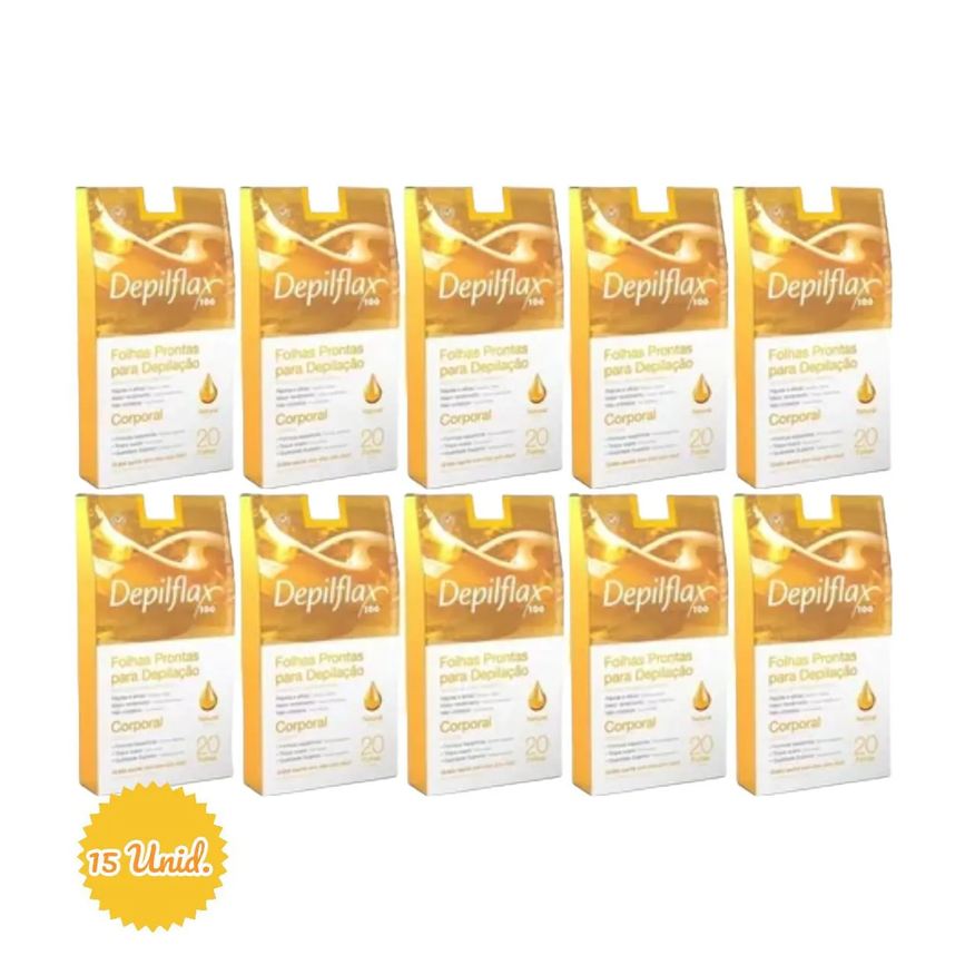 Depilflax Kit 15 Folhas Prontas Corporais Depilação Cera Natural 300 Unid.