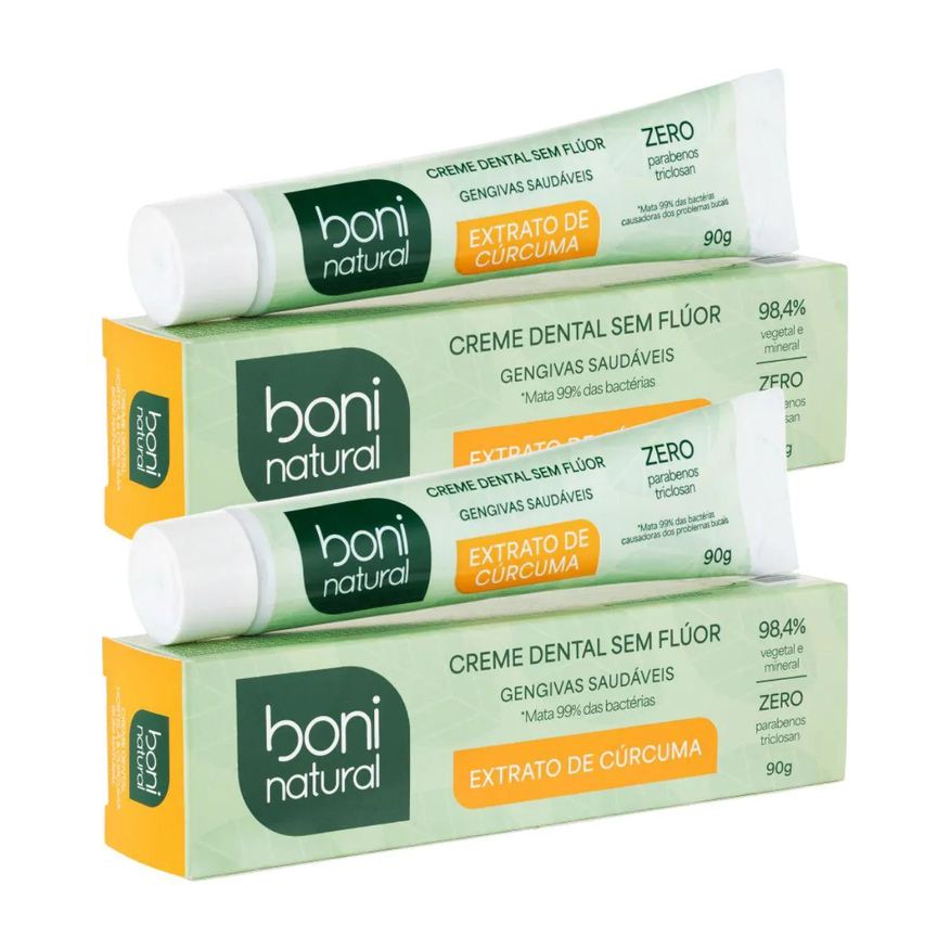 Boni Natural Kit 2 Creme Dental Hortela e Curcuma 90g