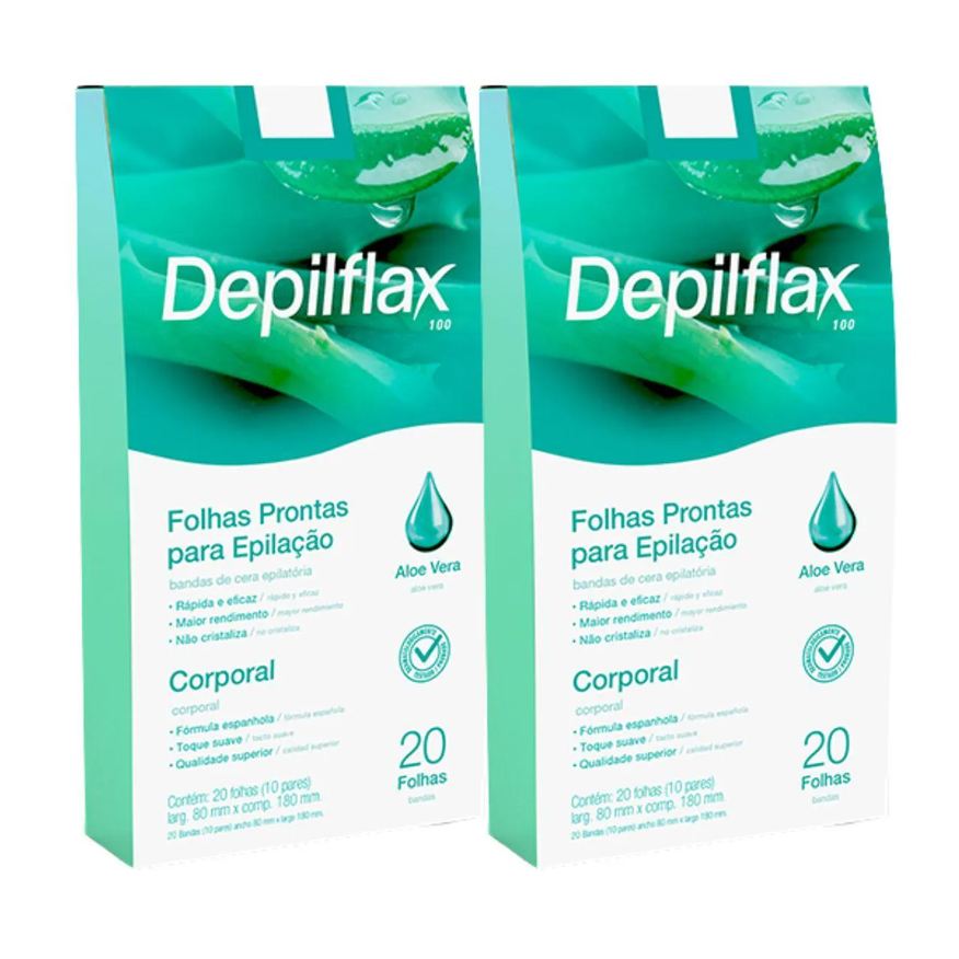 Depilflax Kit 2 Folhas Prontas Corporais Depilação Cera Aloe Vera 40Un