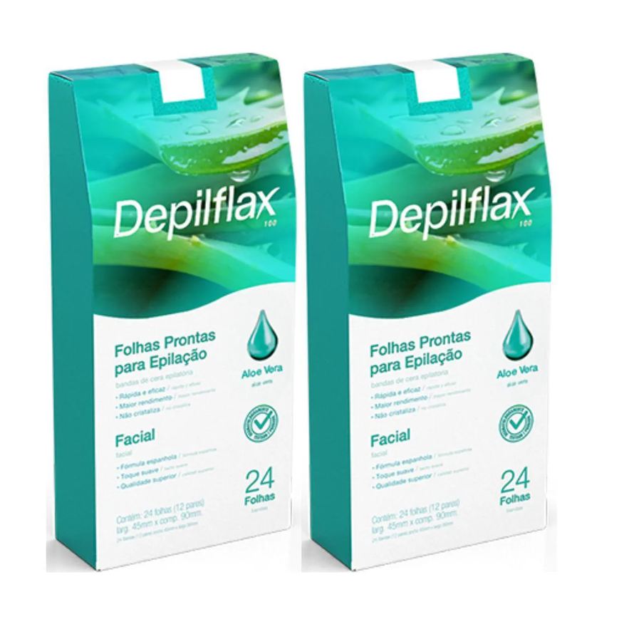 Depilflax Kit 2 Folhas Prontas Facial Depilação Cera Aloe Vera 48Un