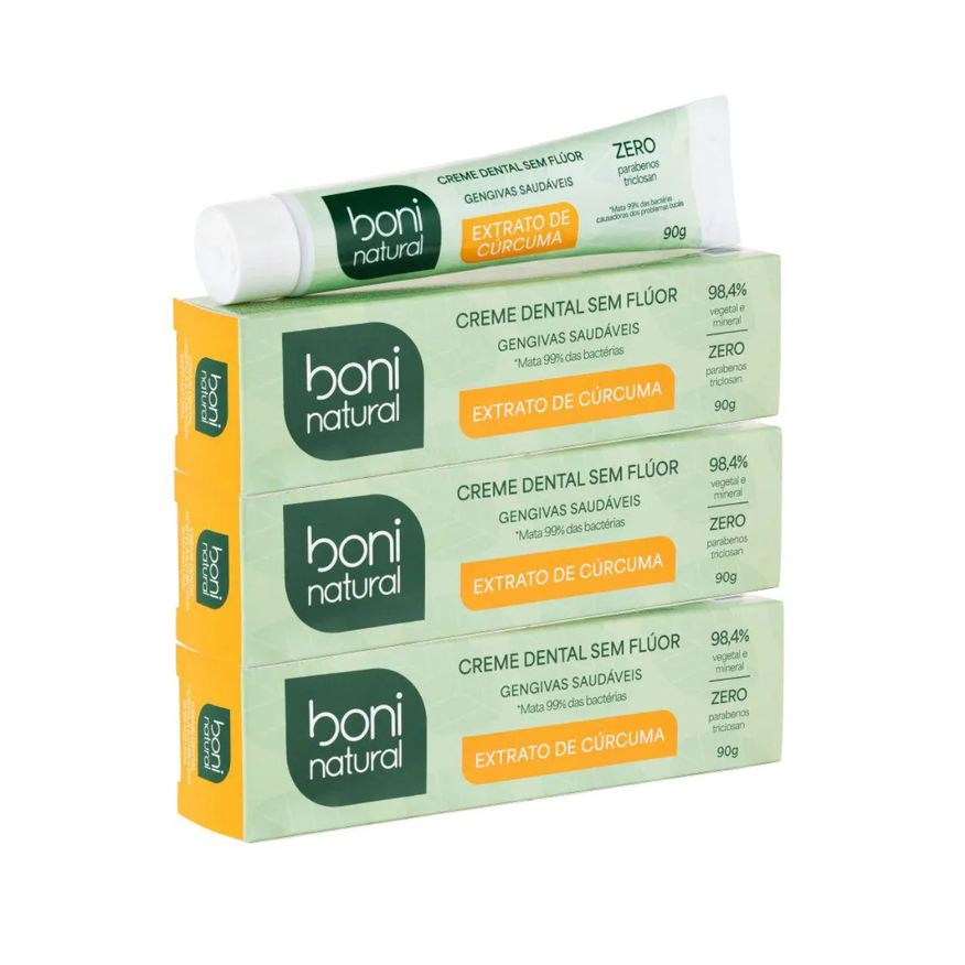 Boni Natural Kit 3 Creme Dental Hortela e Curcuma 90g