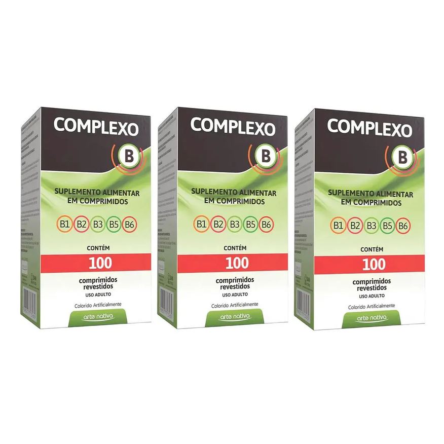 Arte Nativa Kit 3 Complexo B 100 Comprimidos – Vitaminas B1,B2,B3,B5 e B6
