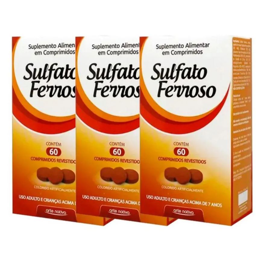 Arte Nativa Kit 3 Sulfato Ferroso 60 Comprimidos
