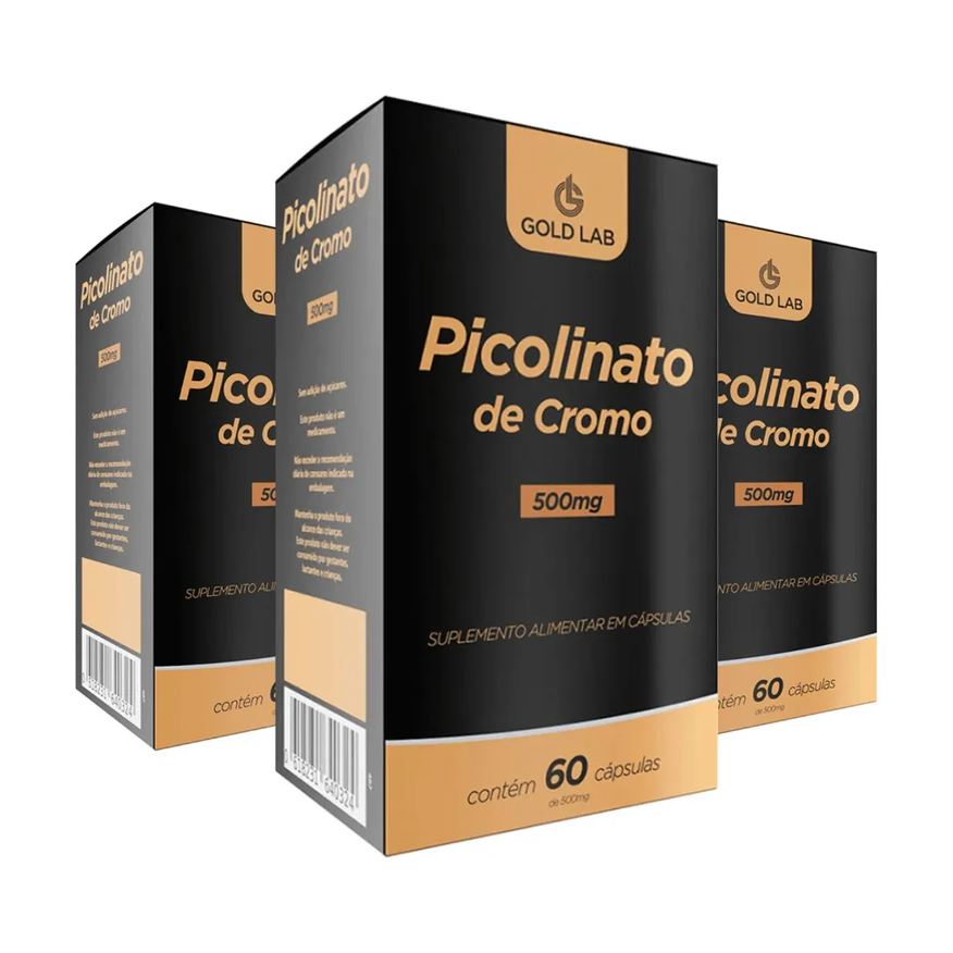 Gold Lab Kit C/3 Picolinato de Cromo 500mg C/60 cápsulas