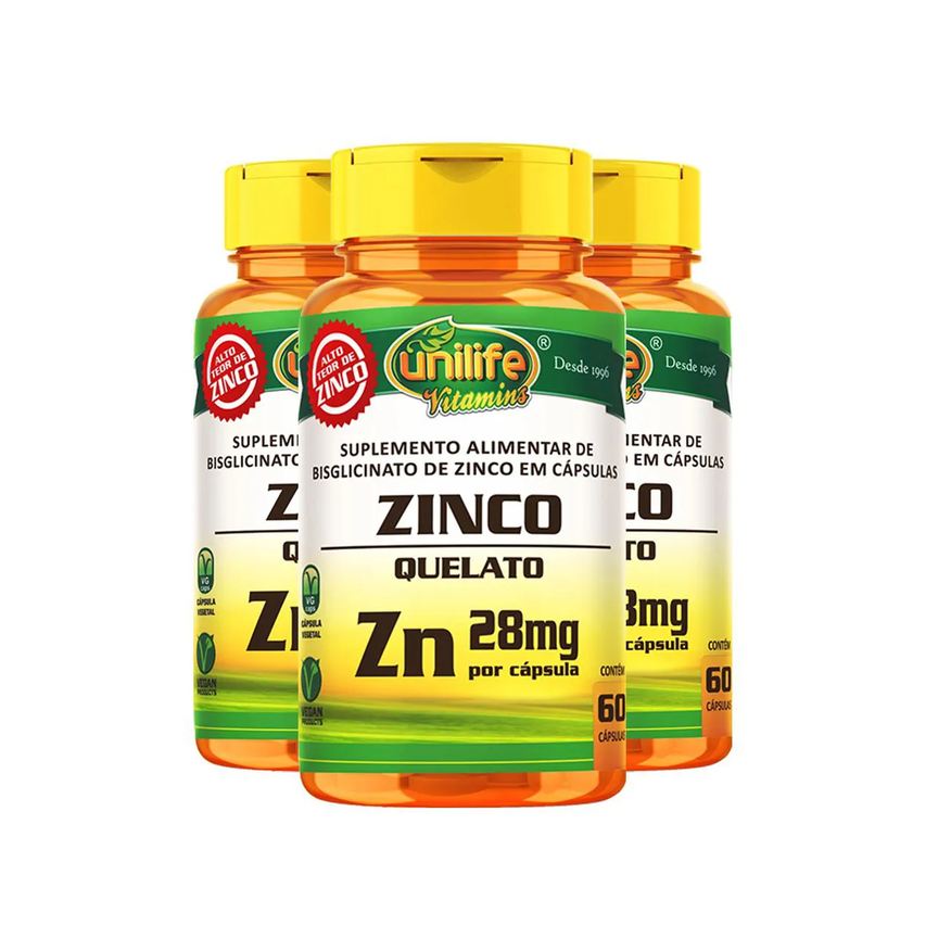 Unilife Kit 3 Zinco Quelato 28mg 60 Cápsulas