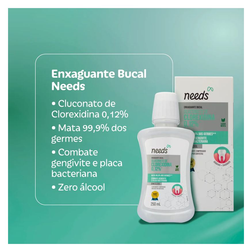 Needs Enxaguante Bucal Clorexidina 0,12% Menta Sem Álcool 250ml