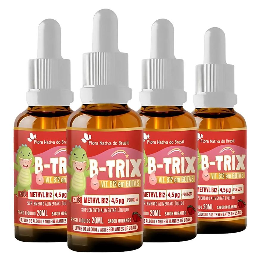 Flora Nativa Do Brasil Kit 4 Vitamina B12 B-Trix Kids Gotas 20ml Flora Nativa