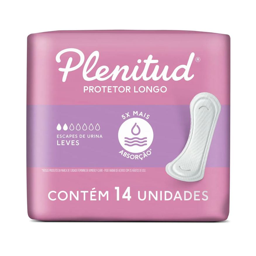 Plenitud Protetor Diário Feminino Protetor Longo Escapes Leves a Moderado 14 unidades