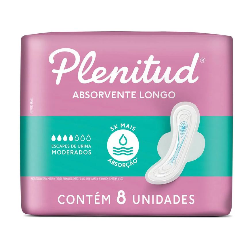 Plenitud Absorvente para Incontinência Urinária Absorvente Longo com Abas 8 unidades