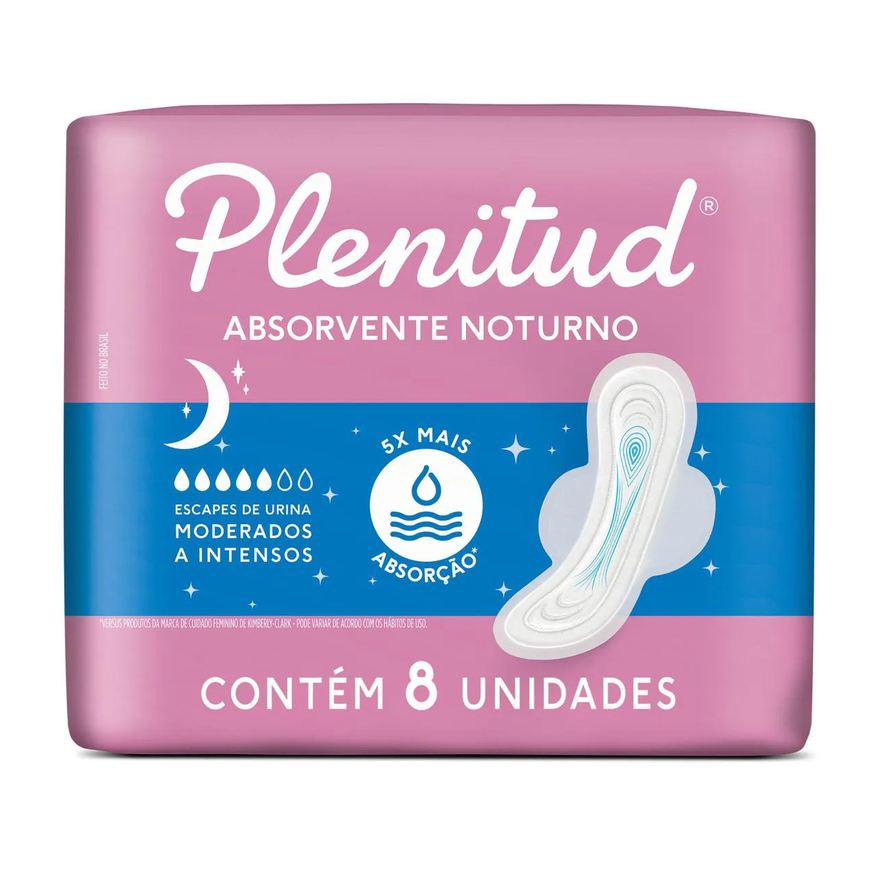 Plenitud Absorvente Feminino Femme Noturno Absorção Leve a Moderada 8 unidades