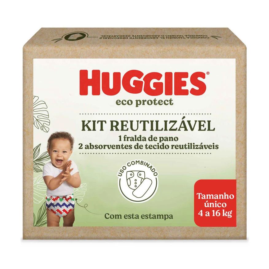 Huggies Kit Fralda Ecológica Eco Protect Reutilizável Tamanho Único Listrada 1 unidade + Absorvente de Tecido Reutilizável 2 unidades