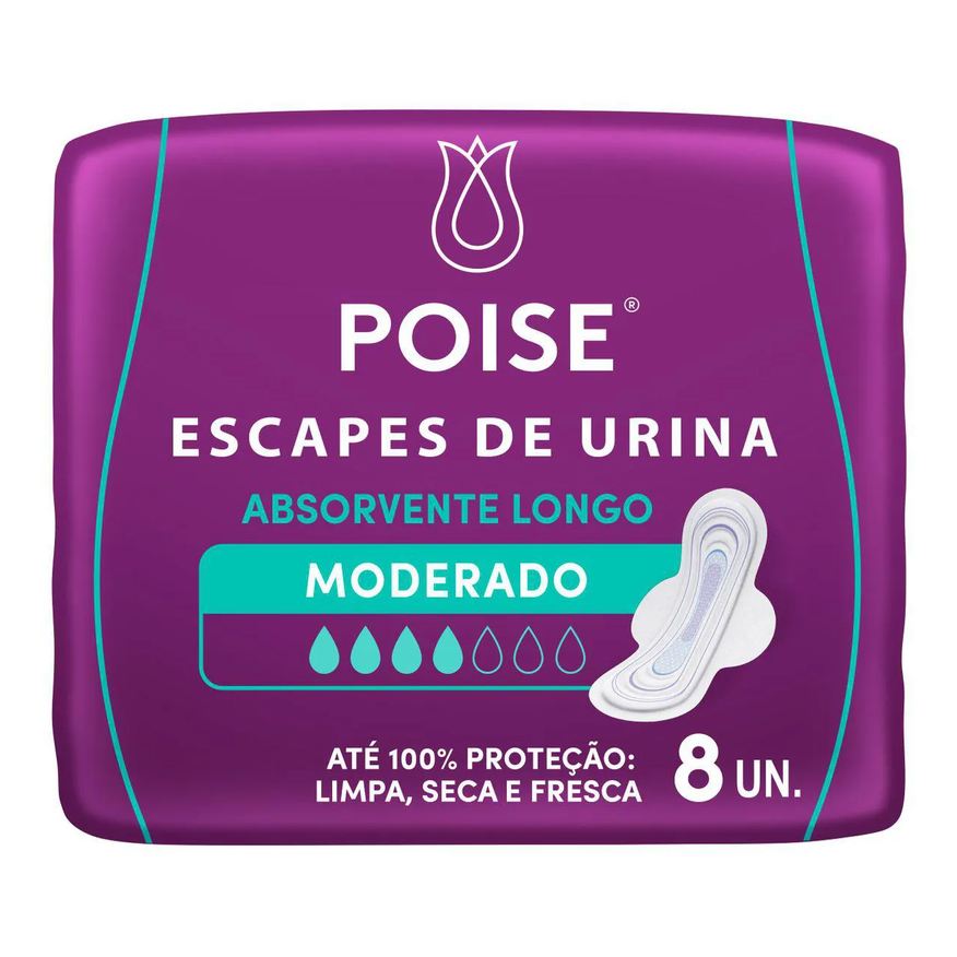 Poise Absorvente para Escape de Urina Longo Absorção Moderada 8 unidades
