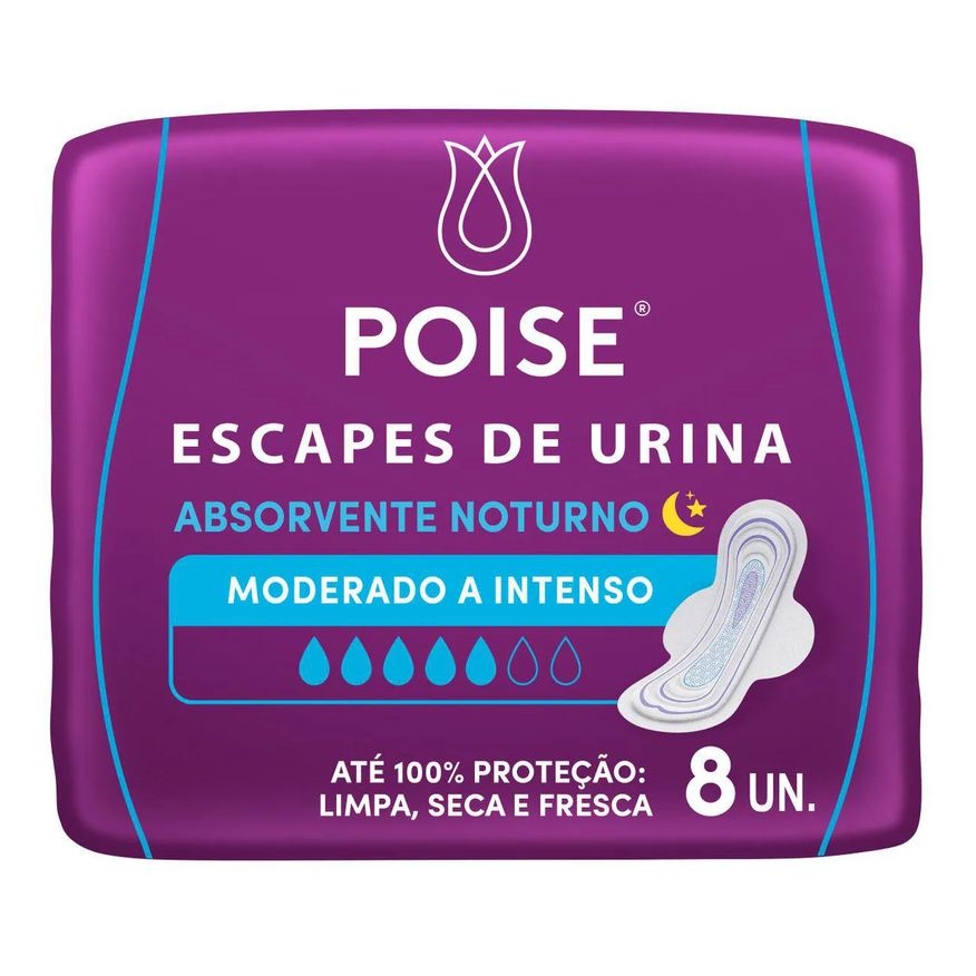 Poise Absorvente para Escape de Urina Noturno Absorção Moderada a Intensa 8 unidades