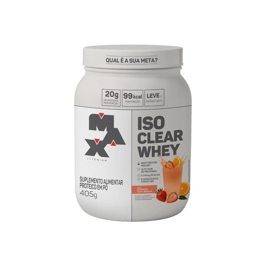 Max Titanium Whey Protein Isolado Iso Clear Whey Morango com Laranja 405g