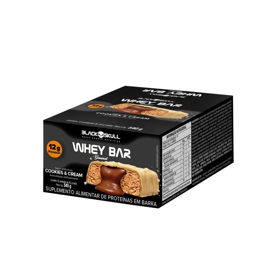 Black Skull Barra de Proteína Whey Bar Gourmet Zero - Caixa 12 Unidades - NA NA Cookies AMP