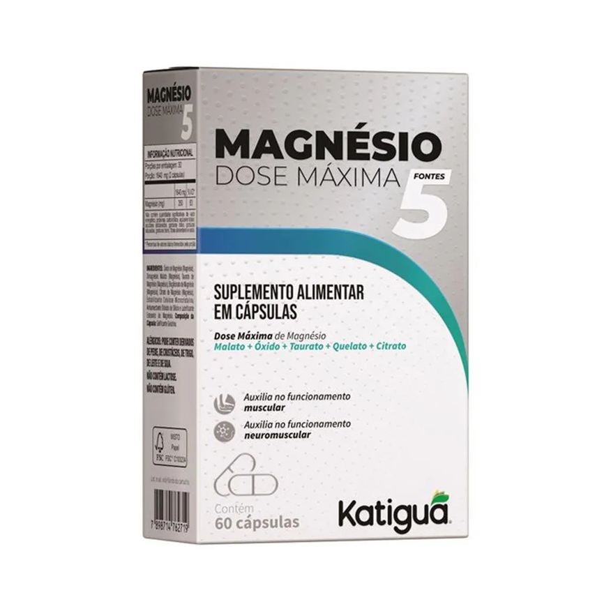 Katigua Magnésio 5 Fontes Dose Máxima - 60 Cápsulas - Katiguá