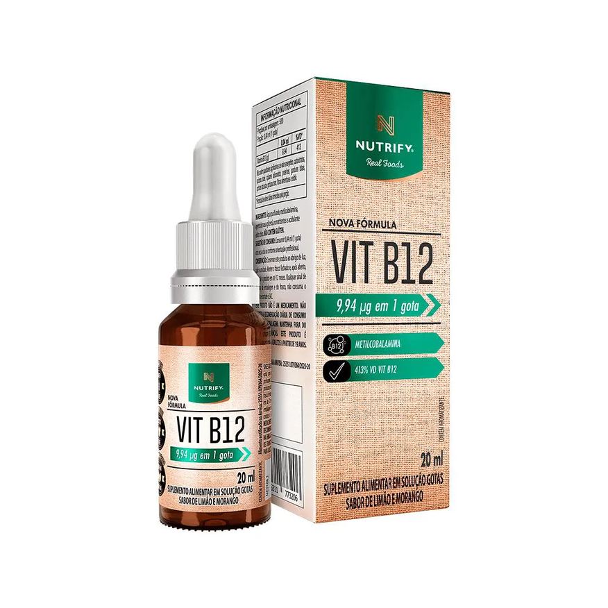 Nutrify Real Foods Vitamina B12Líquida 20ml - Sabor Limão e Morango - Nutrify