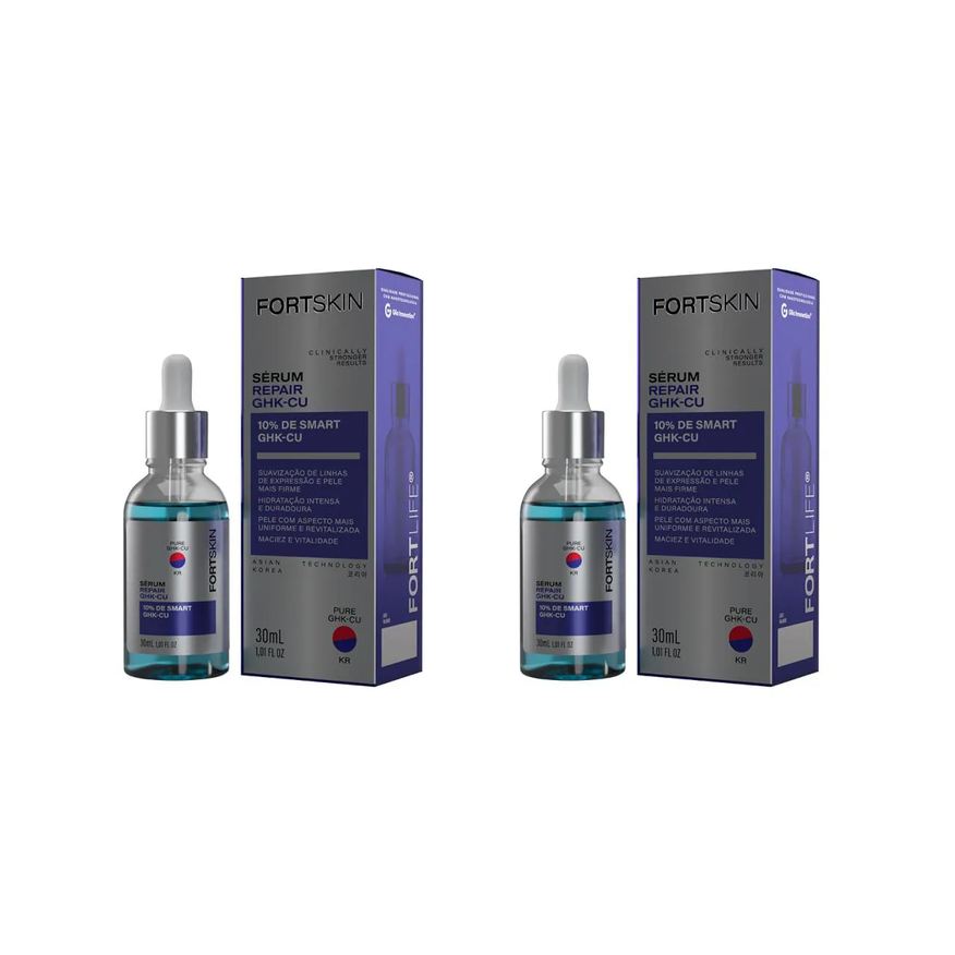 Fortskin Kit 2 Und Ghk-Cu 10% (peptídeo de Cobre) Sérum Repair 30ml Fortlife
