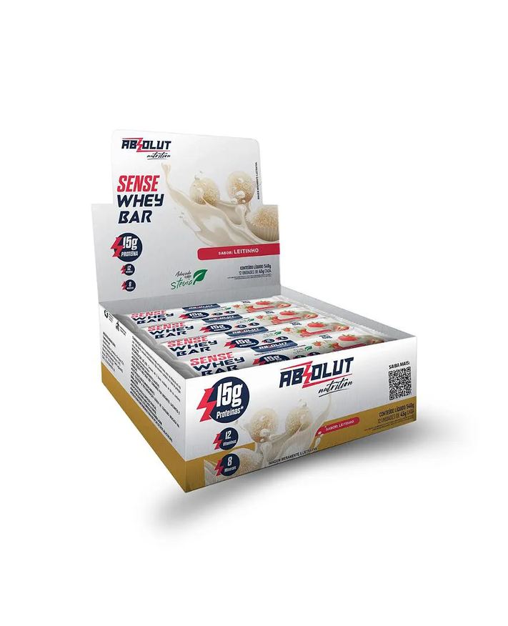 Absolut Nutrition Barra de Proteína Sense Leitinho Display com 12 Unidades 45g Cada