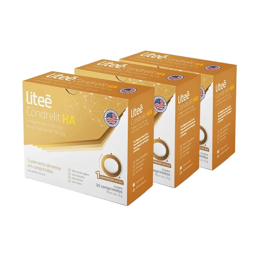 Litee 3x Colágeno Tipo 2 40mg + Acido Hialurônico 150mg