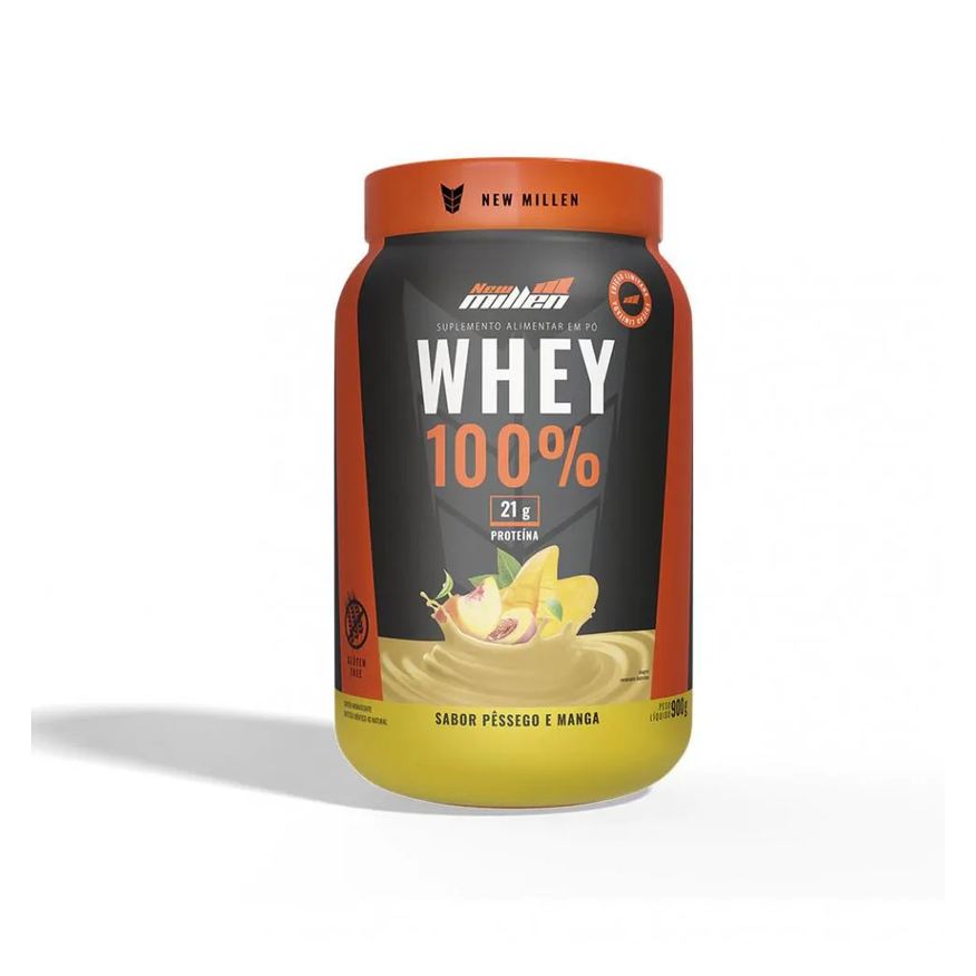New Millen Whey 100% Pote (900g) - Sabor: Pêssego e Manga