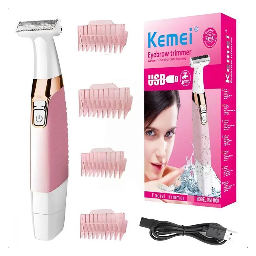 Kemei Depilador Elétrico Feminino Multifunção Recarregável Lavável Bivolt