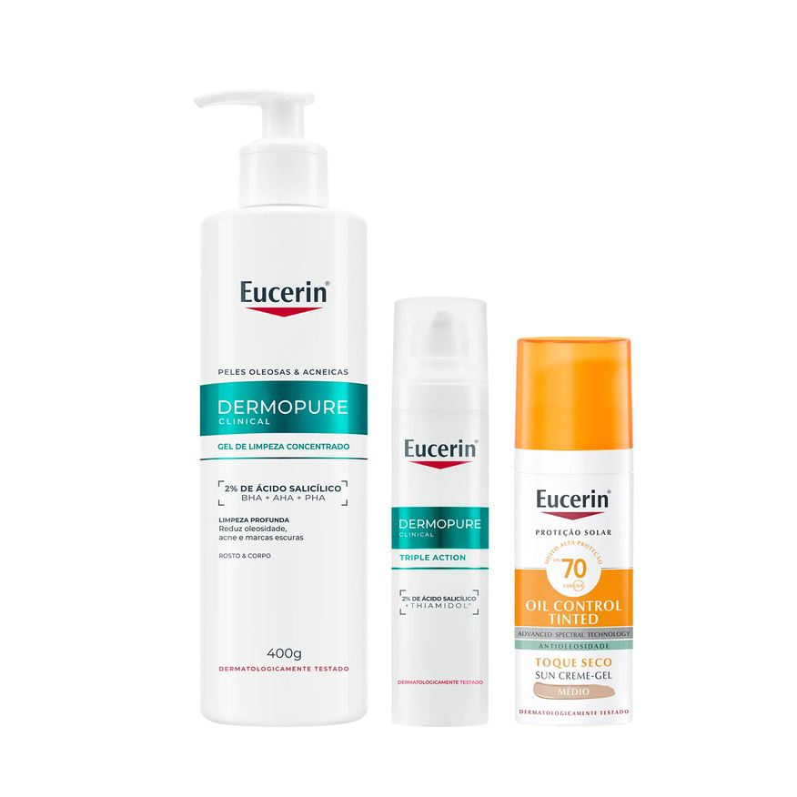 Eucerin Kit Facial Gel de Limpeza Dermo Pure Concentrado 400g + Sérum DermoPure Oil Control Efeito Triplo 40ml + Protetor Solar Sun Oil Control