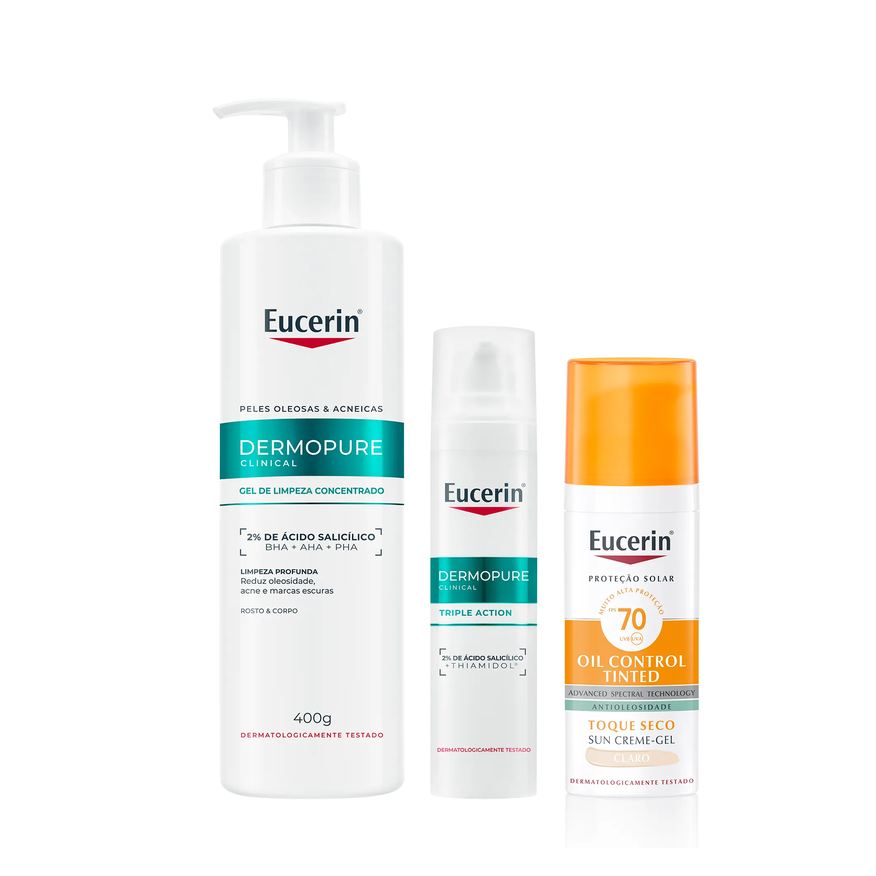 Eucerin Kit Facial Gel de Limpeza Dermo Pure Concentrado 400g + Sérum DermoPure Oil Control Efeito Triplo 40ml + Protetor Solar Sun Oil Control