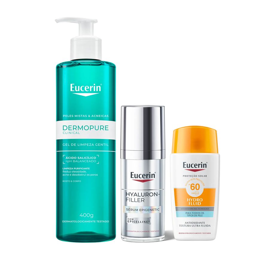 Eucerin Kit Facial Gel de Limpeza Dermo Pure Concentrado 400g + Sérum DermoPure Oil Control Efeito Triplo 40ml + Protetor Solar Gel Creme