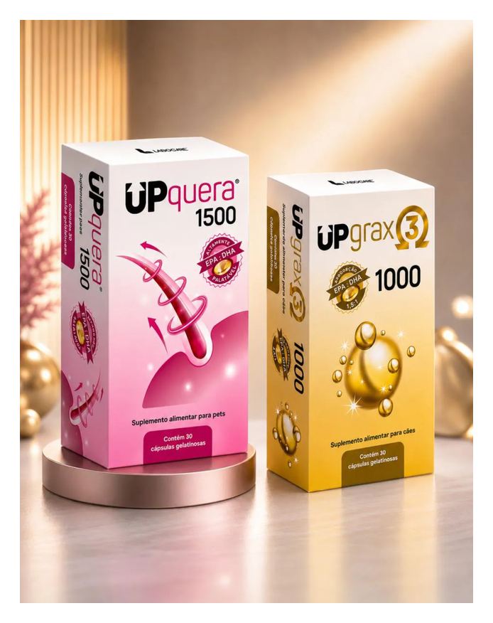 Upquera Kit 1500 + Upgrax 3 1000 Ômega 3 Epa Dha Pele Saudável Pelo Forte Cães & Gatos