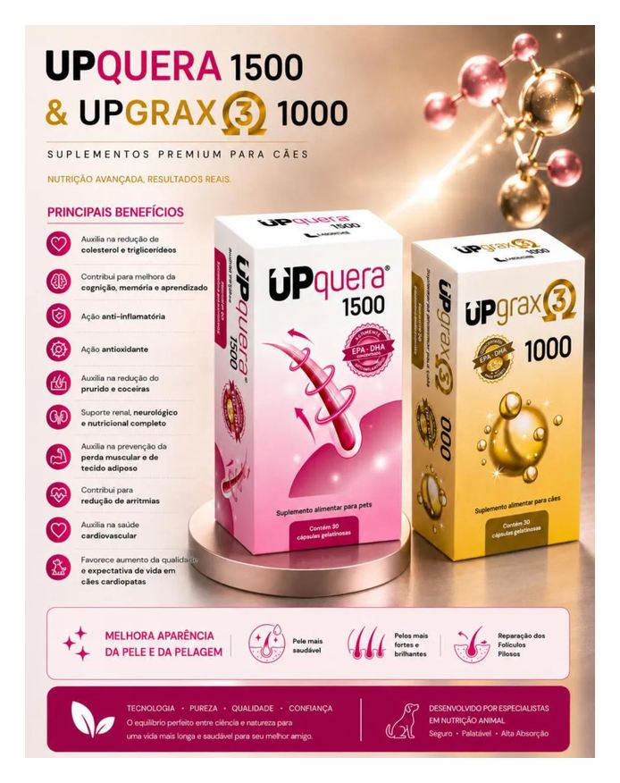 Upquera Kit 1500 + Upgrax 3 1000 Ômega 3 Epa Dha Pele Saudável Pelo Forte Cães & Gatos