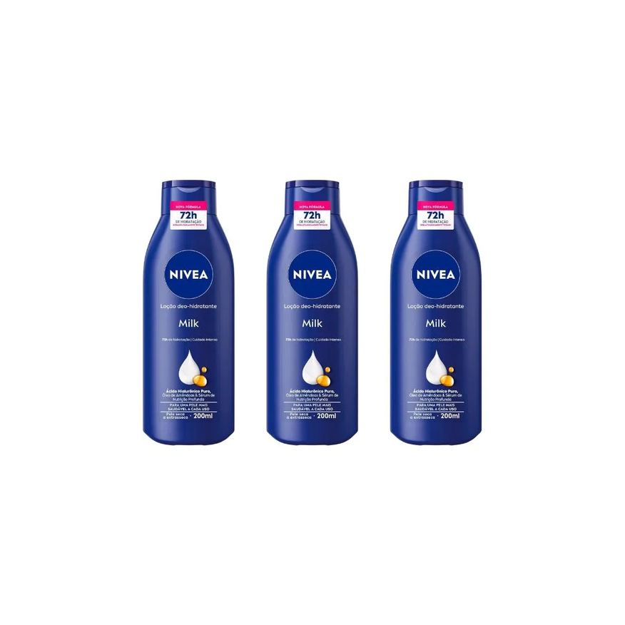 Nivea Hidratante Corporal 200ml Milk Extra Seca - Kit C/ 3un