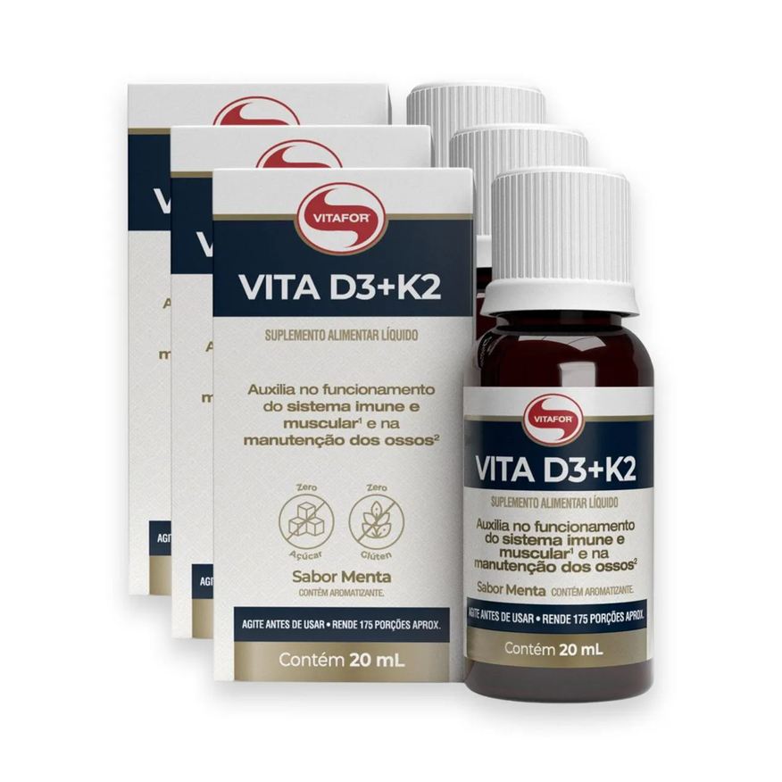 Vitafor Kit 3 Vita D3 + K2 20ml Menta