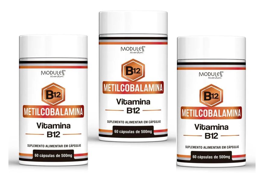Moduless Kit 3un Metilcobalamina Vitamina B12 500mg 60caps sem Sabor